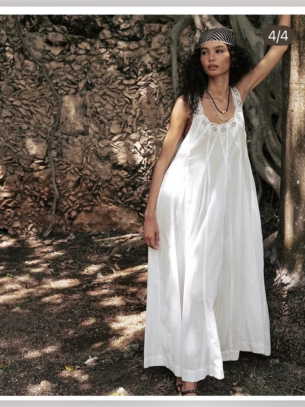 NWT Free People White Lace-Trim Cotton Maxi dress XS